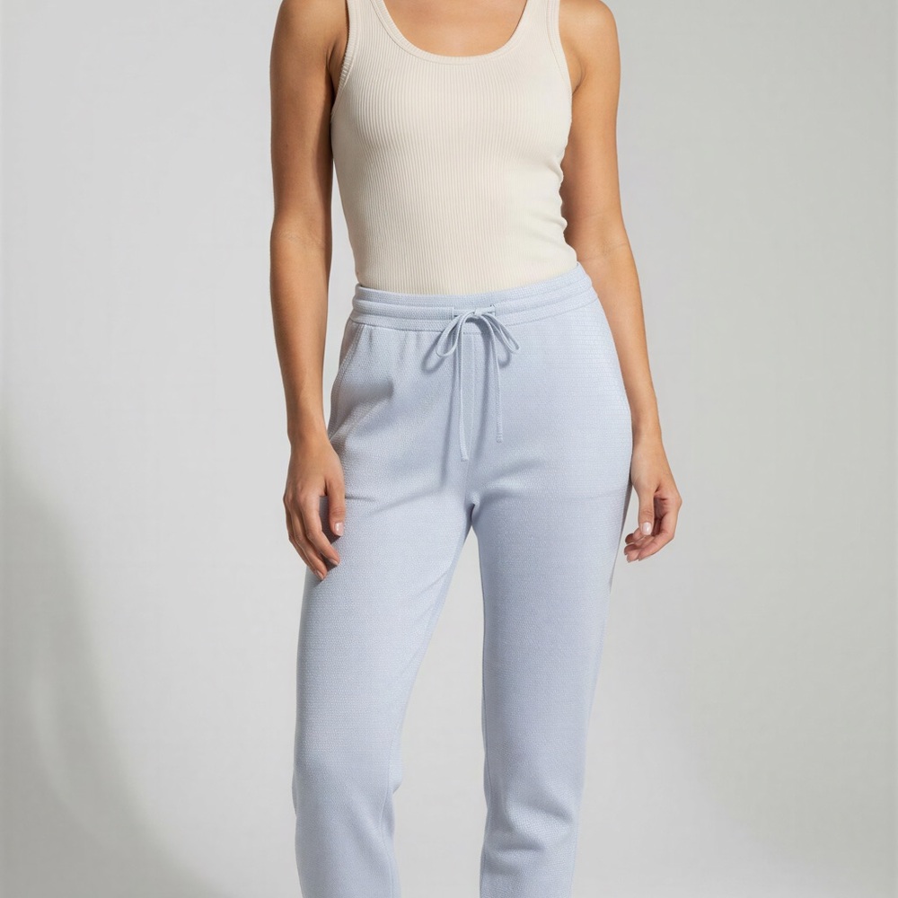 ST. JOHN WOMEN'S KNIT METALLIC SILVER JOGGER PANTS XL Shimmer NWT $695 auth